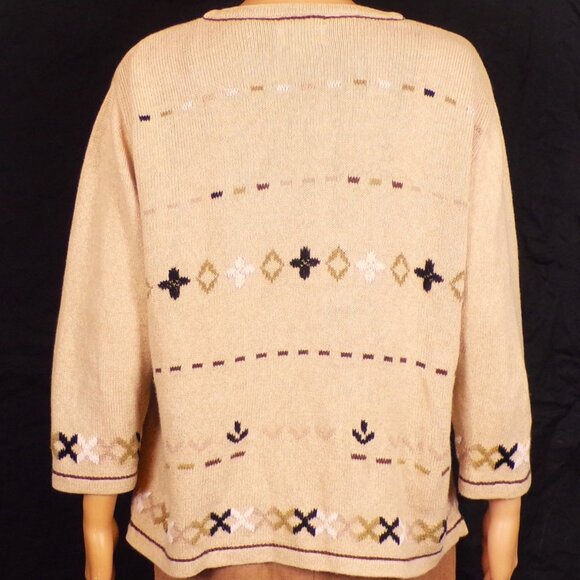 CHRISTOPHER & BANKS size L Jrs. beige (mostly) hand-embroidered cardigan sweater - Picture 7 of 16